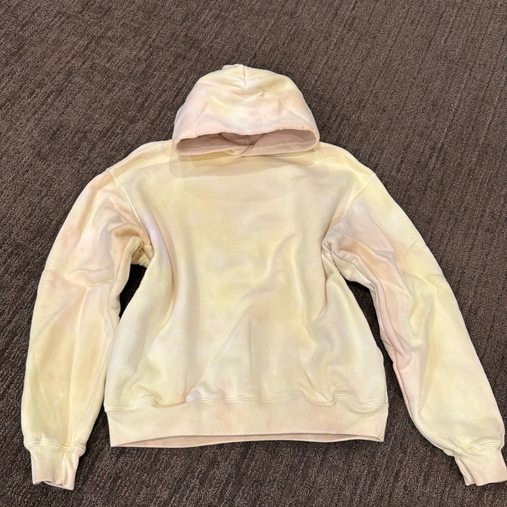 LA Apparel puffy fleece hoodie bleached dyed yellow size XS